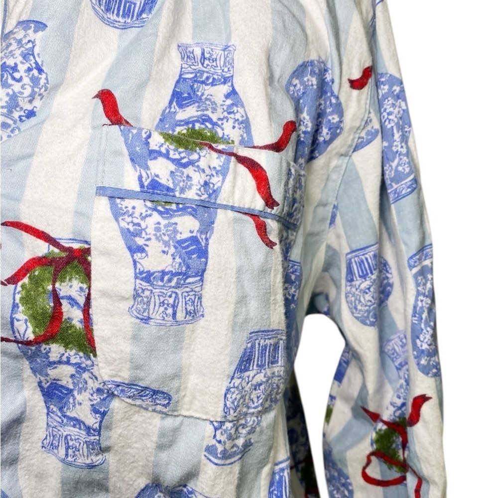 8 Oak Lane Blue and White Cotton Button Down Pajama Top - Picture 5 of 13
